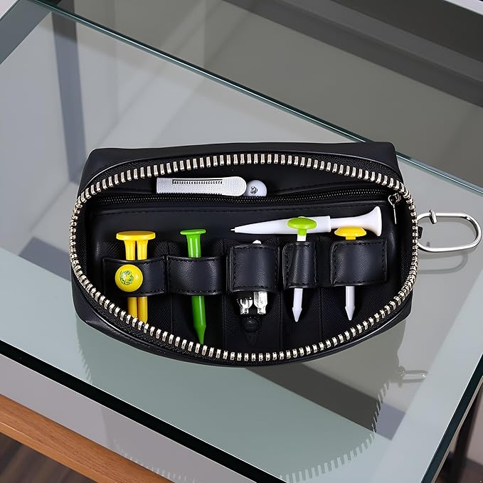 1Pc Black Mini Golf Tee Pouch Bag, Golf Ball Tee Storage Bag Leather Golf Tees Pocket with Zipper, Golf Supplies Accessories Golf Club Bag Accessories Golf