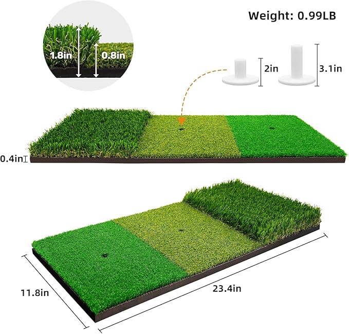 Tri-Turf Golf Hitting Mat,3-in-1 Golf Practice Mat for Driving, Chipping & Putting Training, Durable Portable Golf Chipping Mat with Rubber Backing for Indoor Outdoor Backyard Use
