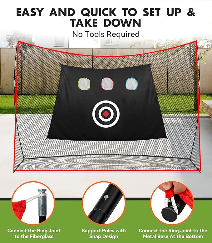 Golf Net: 10x7ft Heavy Duty Golf Practice Net for Indoor/Outdoor Training, Portable Golf Hitting Net with Carry Bag, Ideal Golf Training Aid for Golfers Backyard Driving Chipping Swing (Standard)