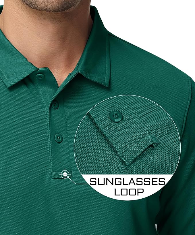 MAGCOMSEN Men's Polo Shirts 3 Button Quick Dry Performance Long Sleeve Tactical Shirts Pique Jersey Golf Shirt