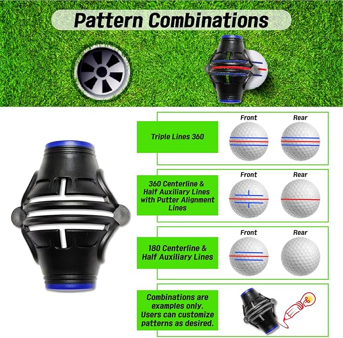 Putt Liner 360 Golf Ball Marker | 360 Degree Line Drawing Alignment Accessory Tool Identification Multicolor Triple Line Golf Gift Premium Quality