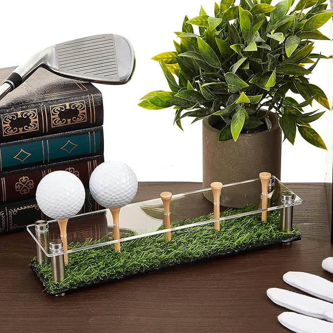 Menkxi Golf Ball Display Case Golf Ball Holder Stand Box with Black Base Acrylic Metal Turf Tee Memorabilia Show Decoration Office Gifts Decor(9.84 Inch)