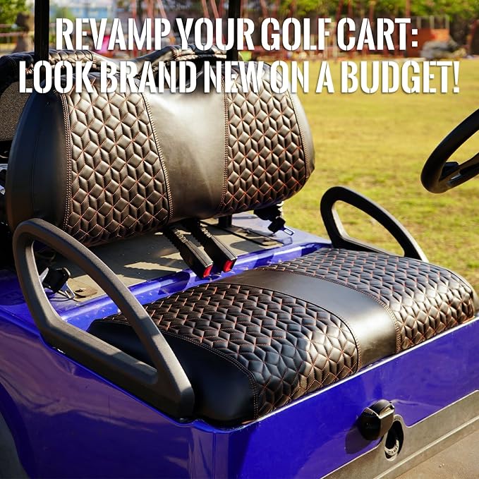 Golf Cart Seat Covers Front for Club Car Precedent 2004+ Standard Seat Cushion, EZGO Vinyl Leather Seat Cover Set Replacement Accessories, No Staples, Black(4 PCS)