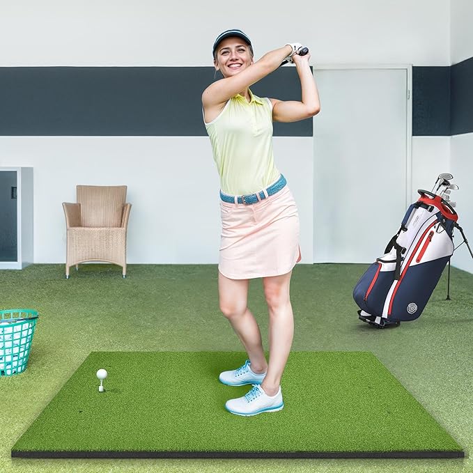 5x4ft Golf Hitting Mat, Thickened 21mm/31mm/36mm Artificial Turf Golf Practice Mats for Indoor Outdoor Backyard Driving Swing Training with 9 PU Balls, 3 Rubber Tees, 7 Tees