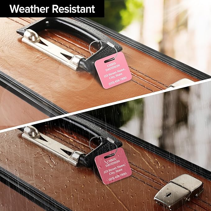Custom Luggage Tags, Personalized Name Address for Suitcases,Backpack, Handbag, Travel Equipment Tag, 2x2 Inches, Acrylic Heavy Duty Waterproof, Made in The USA by My Sign Center- Pink