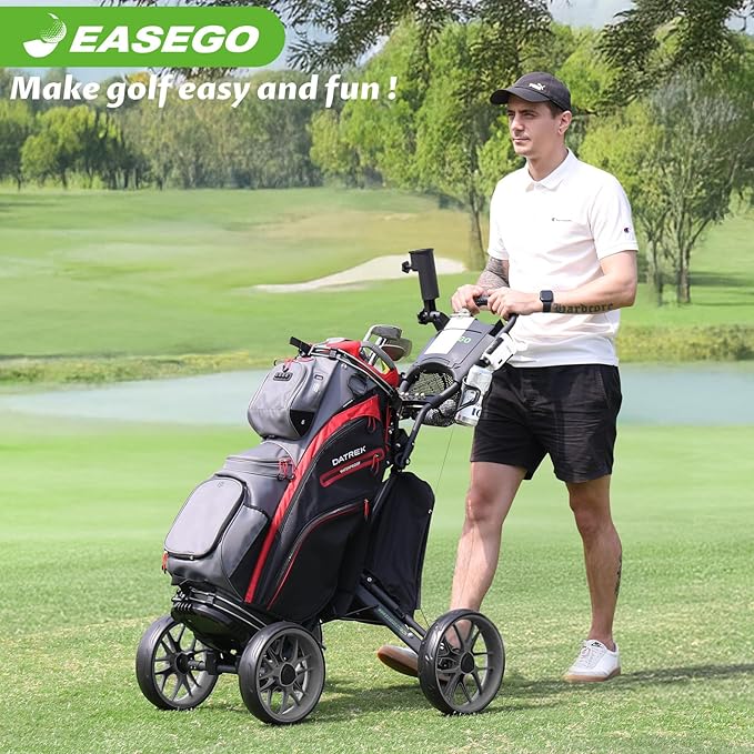 Golf Push Cart 4 Wheel : Golf Walking Carts with Phone Holder/Cup Holder/Umbrella Holder/Foot Brake/Cooler Basket 3 Wheel Superlite Golf Pull Cart All-Terrain Golf Caddy Carts