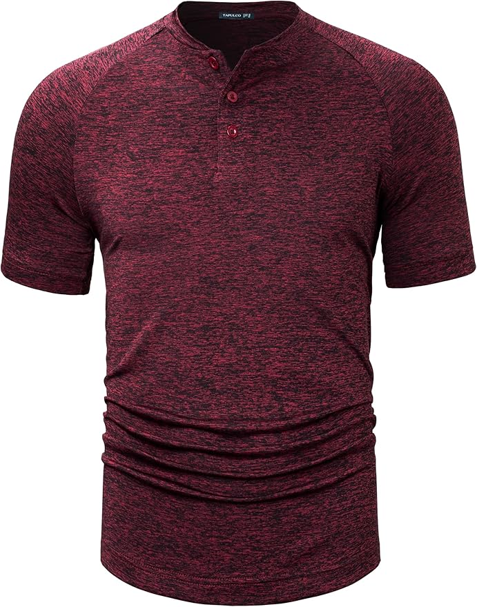 TAPULCO Mens Collarless Golf Shirts Short Sleeve Dry Fit Stretch Casual Breathable Lightweight Tshirts