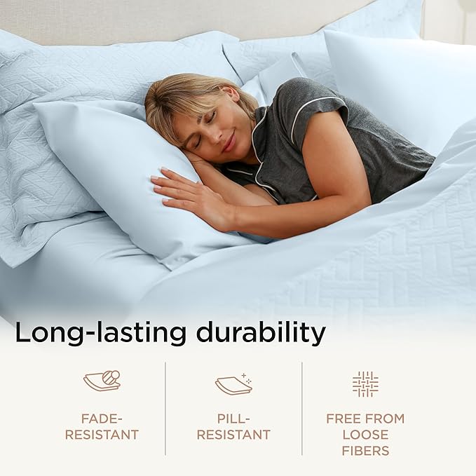 Threadmill Luxury 800 Thread Count Full Size 100% Cotton Sheets - Light Blue Sateen Weave Bed-Sheets, Better Than Egyptian Cotton, 4 Pc Solid Bedding Set, Fits 16" Deep Pocket