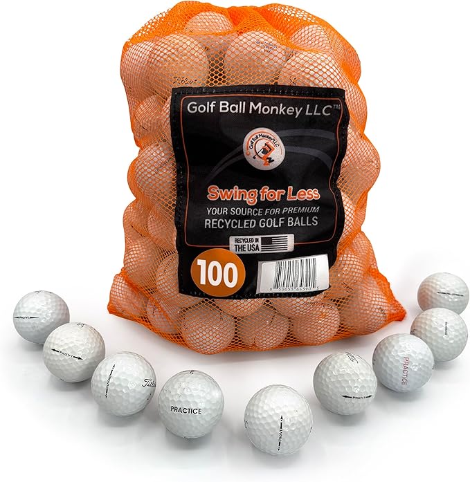 Golf Ball Monkey Cheap Recycled Mix of 100 White for Titleist Pro V1 and Pro V1X - 3A/4A Good and Near Mint Conditions - Recycled Golf Balls w/Mesh Bag for Men and Women