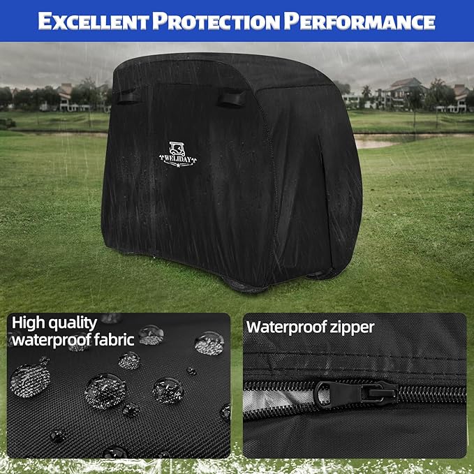 Golf Cart Cover Compatible with Yamaha EZGO Club Car, 2/4/4+2 Passengers Golf Cart Cover with Three Zipper Doors, Water Resistant Polyester Fabric for All-Weather Protection