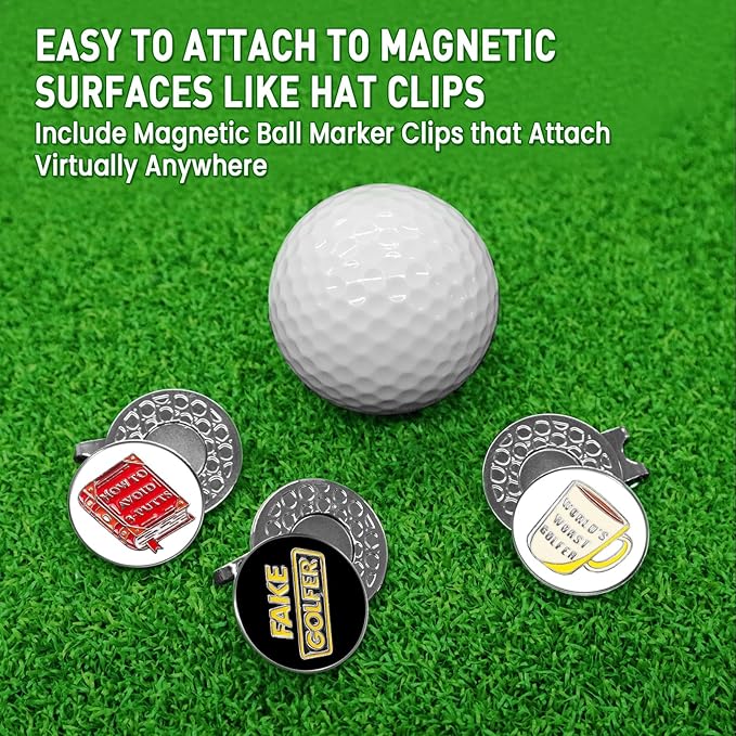 FINGER TEN Golf Ball Marker with Hat Clip Markers Assorted Patterns Value Gift Set Mark Golf Divot Tool Accessories for Men Women Kids