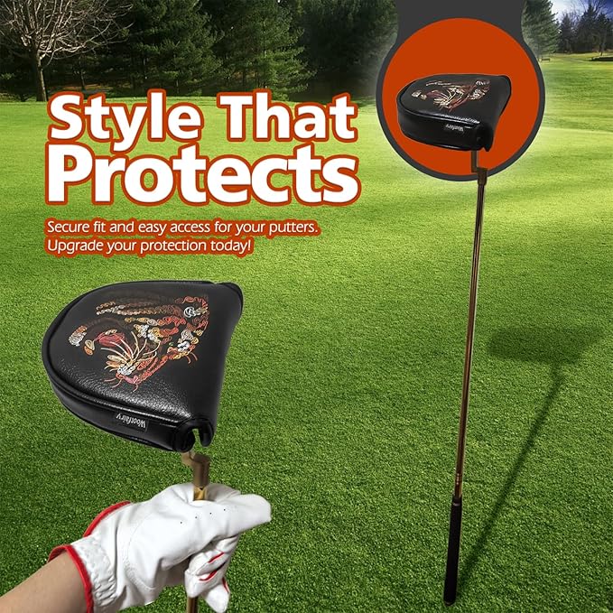 Golf Club Cover for Driver Fairway Wood Hybrid Mallet Putter Cover, Wootfairy Golf Club Headcovers Waterproof Leather White Accessories Compatible with Taylormade Odyssey and More Brand