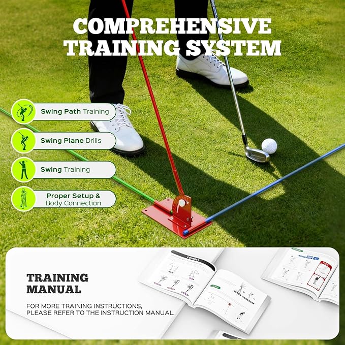 Golf Alignment Stick Holder - Metal Golf Alignment Sticks, Three-Hole Holder, Golf Swing Trainer with Training Manual, Golf Training Aid for Swing Plane & Swing Path