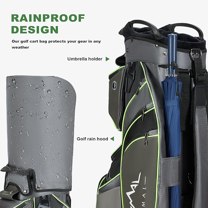 14-Way Golf Cart Bag with Full Length Divider, Premium PU Leather Golf Bag with Plush Top, Magnetic Pocket and Rain Cover for Men