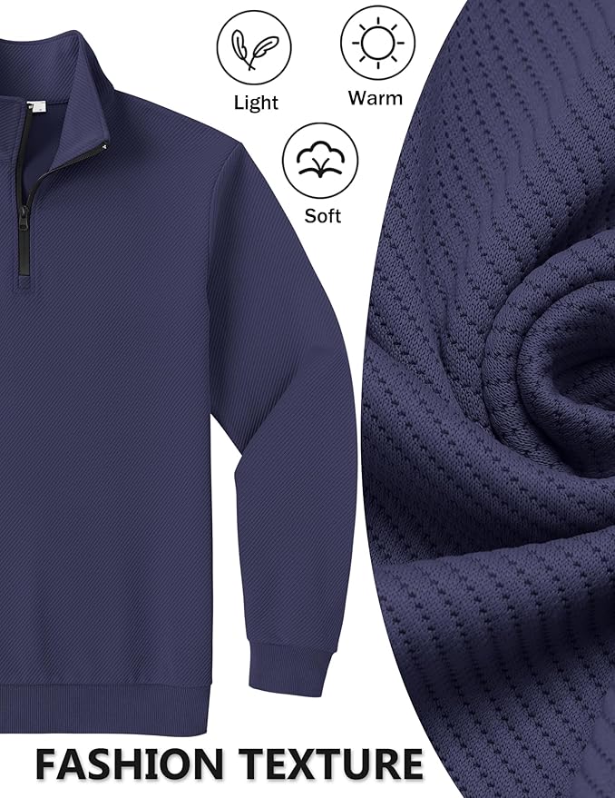 COOFANDY Mens Quarter Zip Pullover Sweatshirts Lightweight Long Sleeve Mock Neck Sweater Polo