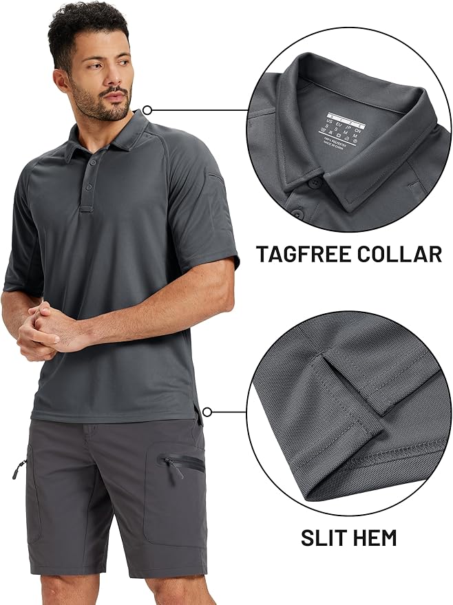 TACVASEN Men's Polo Shirts Short Sleeve Golf Polos Dry Fit UPF 50+ Performance Tactical Collared Hiking Shirt