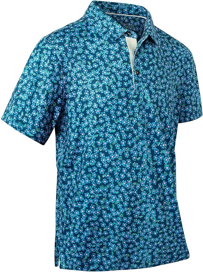 Mens Golf Shirts Quick Dry Moisture Wicking Casual Short Sleeve Performance Athletic Print Collared Stylish Men Polo Shirt