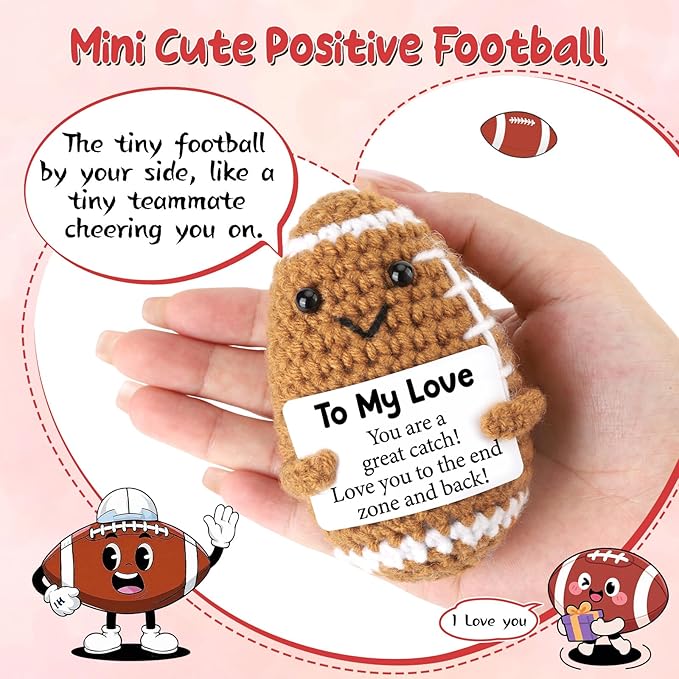 Birthday Gifts for Him Her Boyfriend Girlfriend, To My Love Christmas Handmade Emotional Crochet Football, Small Cute Anniversary Present for Him, Mini Romantic I Love You Gift for Husband Wife Couple