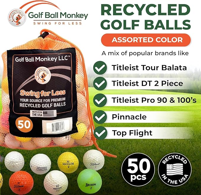 Golf Ball Monkey Recycled Hit-Away Practice Golf Balls with Mesh Bag - Pre-Owned Used Golf Balls for Driving Range & Training Golf Balls