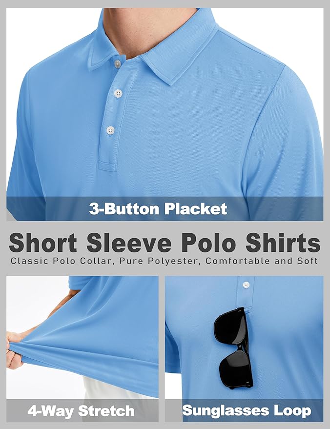 KEFITEVD Men's Polo Shirts Short Sleeve Moisture Wicking Dry Fit Performance Collar Golf Athletic Casual T-Shirt