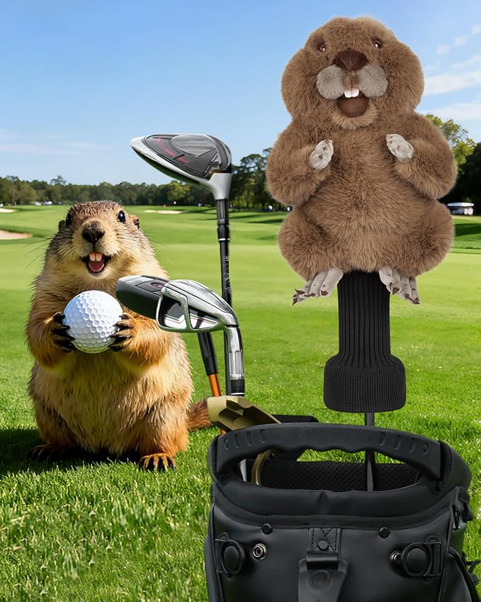 Big Teeth Funny Plush Driver Headcover Animal, Groundhog Gopher Penguin Driver Head Cover for 460cc Club, Sloth Leprechaun Crocodile Golf Head Covers for Woods and Driver Protector