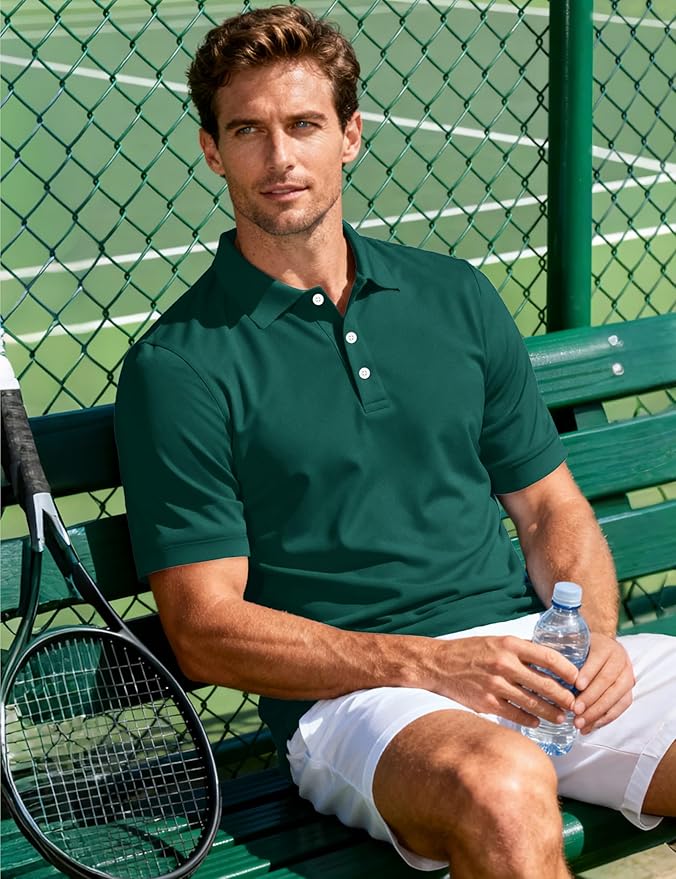 MAGCOMSEN Men's Polo Shirts 3 Buttons Casual Work T Shirts Quick Dry Short Sleeve Golf Shirt Pique Jersey Outdoor Performance