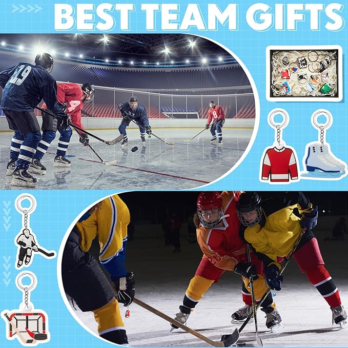 Batiyeer 36 Pack Hockey Keychains Bulk Party Favors Sports Ball Key Chains Funny Keyring Gifts for Women Men Birthday Supplies