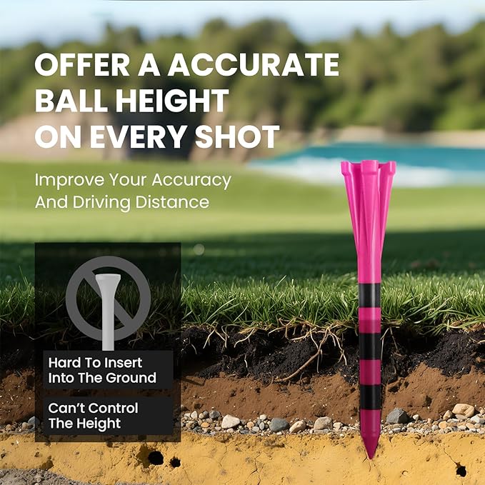 FINGER TEN Unbreakable Golf Tees Plastic 80 3 1/4" or 2 3/4" Driver Tees with 20 1 1/2" Iron Tees Assorted Pack, Low Resistance & Consistent Height Long Short Tees with Bright Colors