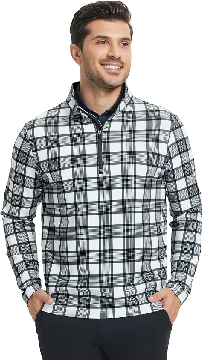 M MAELREG Quarter Zip Golf Pullover Men Dry Fit Long Sleeve Performance Wicking 1/4 Zip Full Print Pullover Mens Sweatshirt