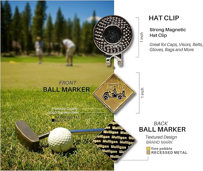 Mulligan Hooligan Golf Ball Marker + Magnetic Hat Clip, Funny and Unique Golf Gift, Premium Quality, The Perfect for Your Favorite Golfer, Golf Accessories for Any Occasions