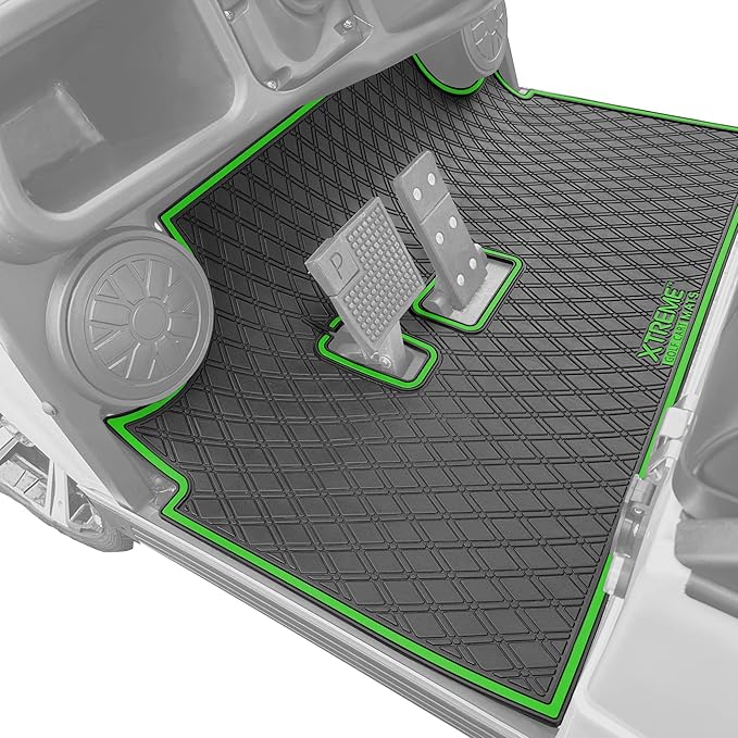 Xtreme Mats Evolution Golf Cart Floor Mat, Full Coverage Golf Cart Liner Protects OEM Flooring - Only Fits Evolution Classic Plus/Classic Pro/Forester/Turfman Carts (2022 and Prior) - Green Trim