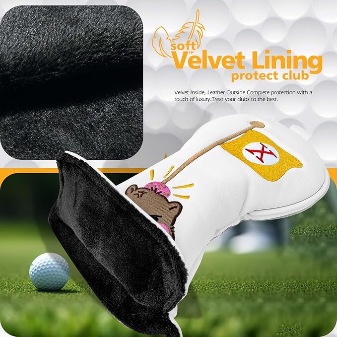 Golf Club Cover for Driver Fairway Wood Hybrid Mallet Putter Cover, Wootfairy Golf Club Headcovers Waterproof Leather White Accessories Compatible with Taylormade Odyssey and More Brand