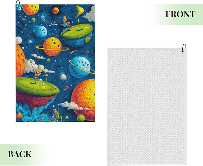 Funny Golf Towel with Carabiner Clip 24"x16" Cute Navy Blue Universe Planet Space Golf Towels for Golf Bags Microfiber Waffle Cartoon Golf Rag for Disc Balls Clubs Golfs Accessories for Men Women Dad
