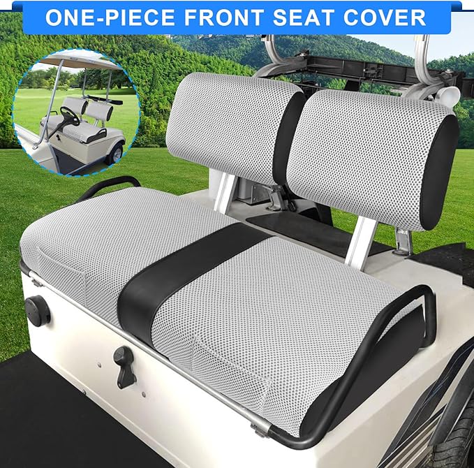 iLSKW Golf Cart Seat Covers for Club Car DS Pre-2000 Seat Cover OEM Front,Breathable Fabric and Leather Front Seat Cover,Full Wrap-Around Design of Club Car DS 1982-2000 Golf Cart Front Seat Cover