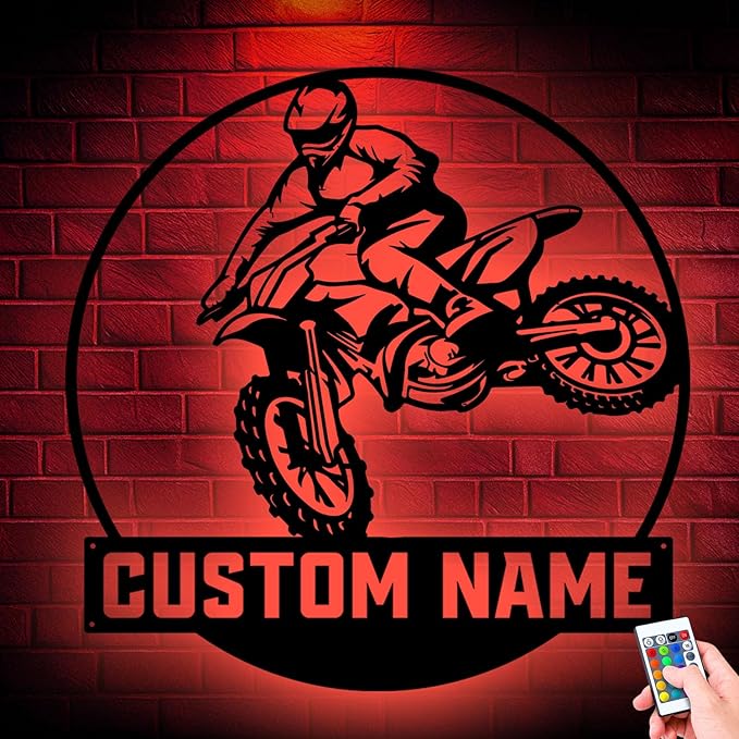 Custom Girl Motocross Biker Metal Sign, Unique LED Wall Art for Home Decor, gift for Bikers, Riders, and Enthusiasts, Durable Hanging Design, Great for Indoor or Outdoor Use