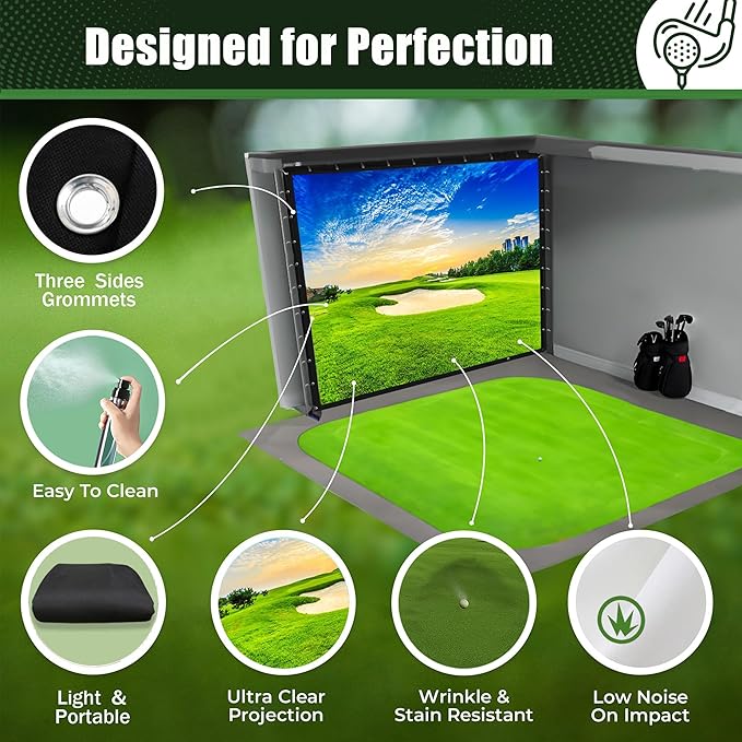 Golf Impact Screen Double Layer – Low Noise on Impact, Durable Grommets, Reinforced Black Border – High-Strength Polyester, Indoor/Outdoor Golf Simulator Screen