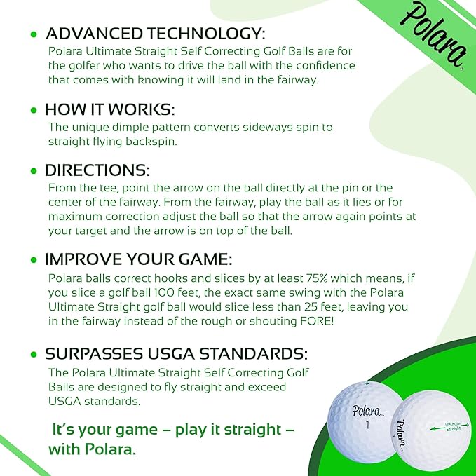 Polara Golf Self-Correcting Golf Balls – Soft Feel, Anti-Slice & Hook Correction, Exceeds USGA Limits, Dimple Pattern, High-Performance Balls for Men & Women