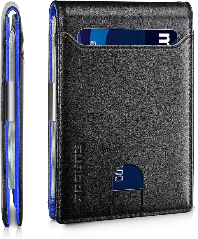 RUNBOX Money Clip Wallets for Men,Slim Leather Mens Bifold Wallet,RFID Blocking Front Pocket Wallet,Thin Credit Card Holder with Gift Box