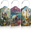 3 Pack Dinosaur Forest Luggage Tags for Suitcase Animal PU Leather Travel Luggage Tag Privacy Cover ID Label for Women Men Baggage Backpack Handbag School Bag