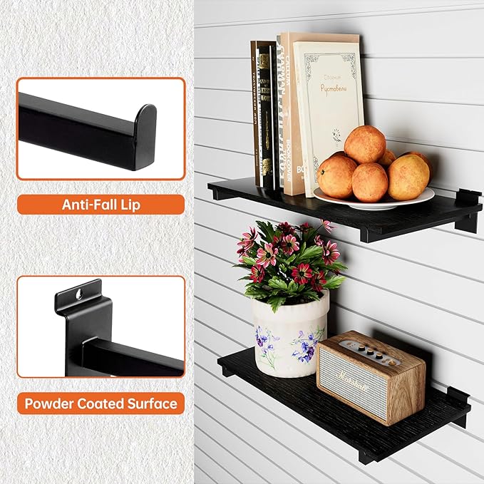 Wood Slatwall Shelves, Slat Wall Shelf Slatwall Acccessory for Garage, Home Improvement, Retail Display (4, 24''x12'')
