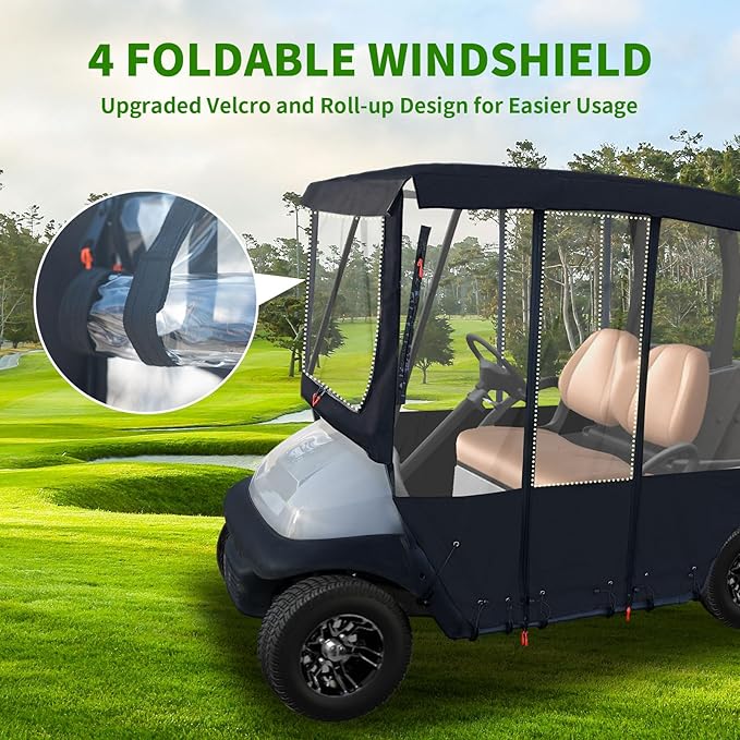 Tecoom Golf Cart Enclosure 2/4/6 Passenger, Golf Rain Cover 600D Waterproof Snowproof, Door Zippers, Clear Windows and Windproof Hooks, Universal Fit for EZGO, Yamaha, Club Car