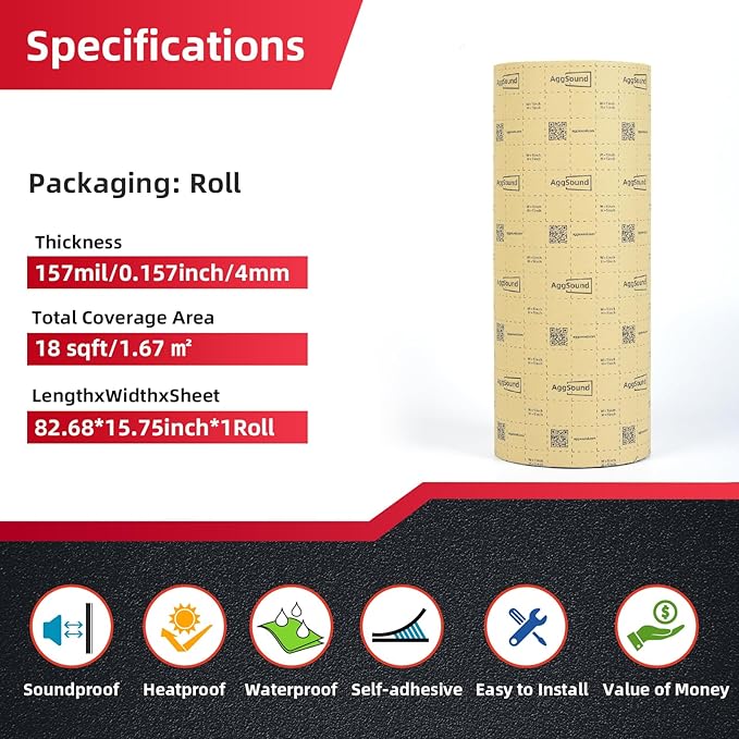 Sound Deadening Mat 157mil(4 mm) 18sqft - Closed Cell Foam Car Sound Deadening Material - Self-Adhesive Hood Insulation Heat Shield Auto Sound Dampening