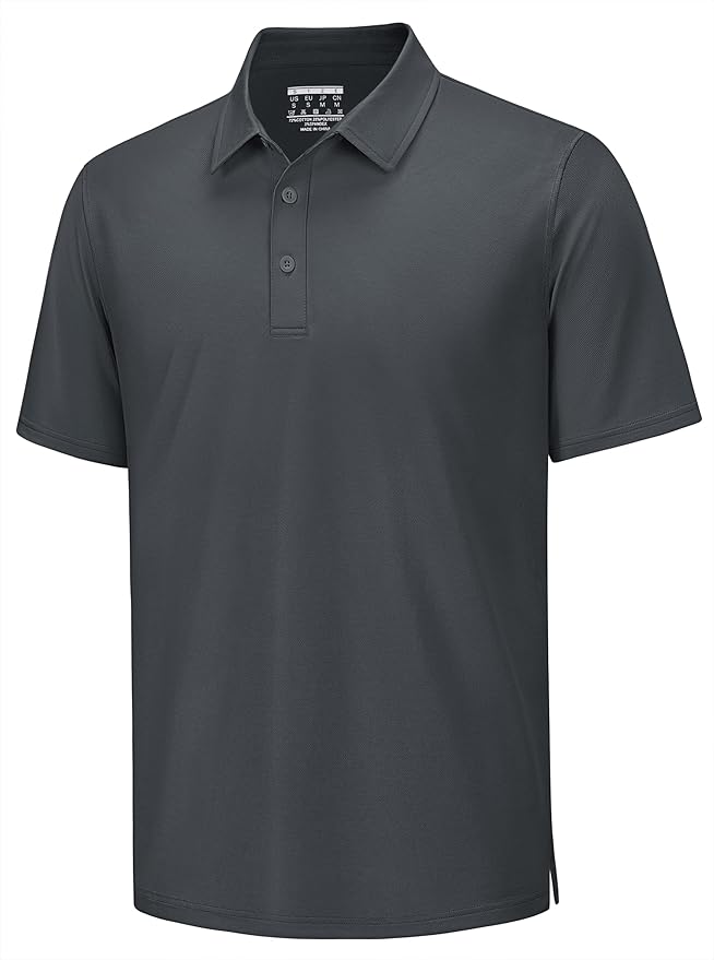 TACVASEN Mens Polo Shirts Short Sleeve Pique 3 Buttons Golf Polo Cooling Performance Moisture Wicking Shirt