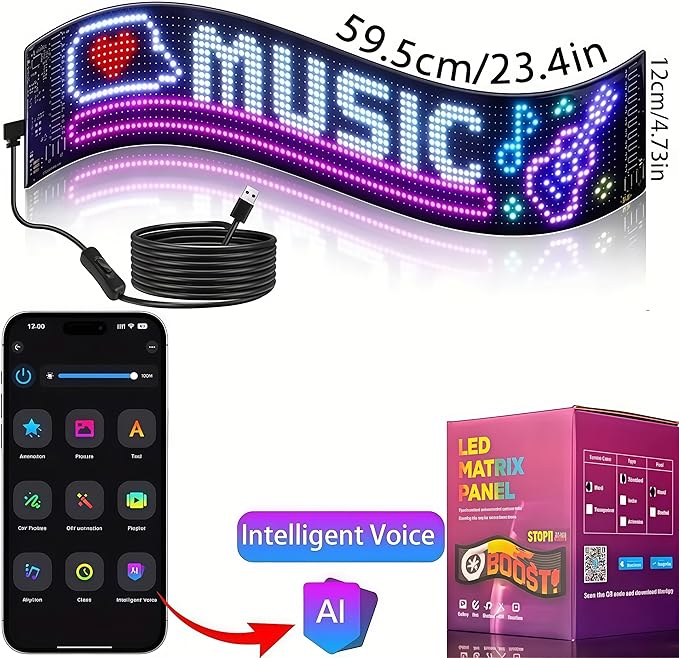 AI Voice Controlled Golf Cart Devil Eyes LED Screen - 23x5in Flexible LED Sign for Windshield, Programmable via Smartphone App - Perfect Christmas Golf Gifts for Men