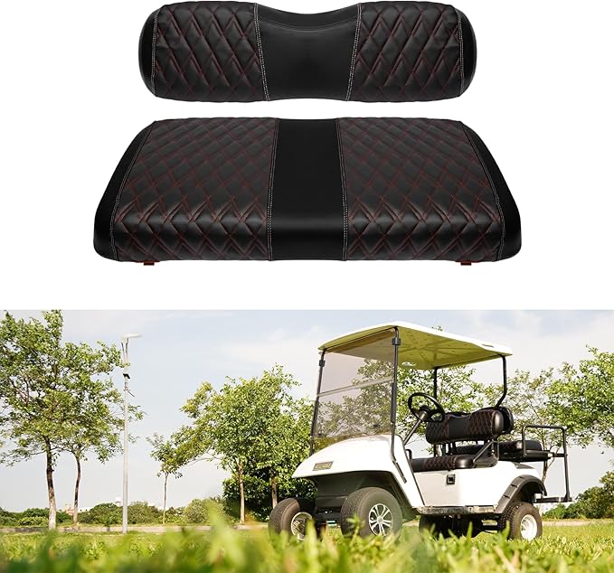 Golf Cart Vinyl Replacement Seat Covers fits EZGO TXT1994-2013, Diamond Front Seat Cover Black Stitching Durable Breathable & Easy to Clean