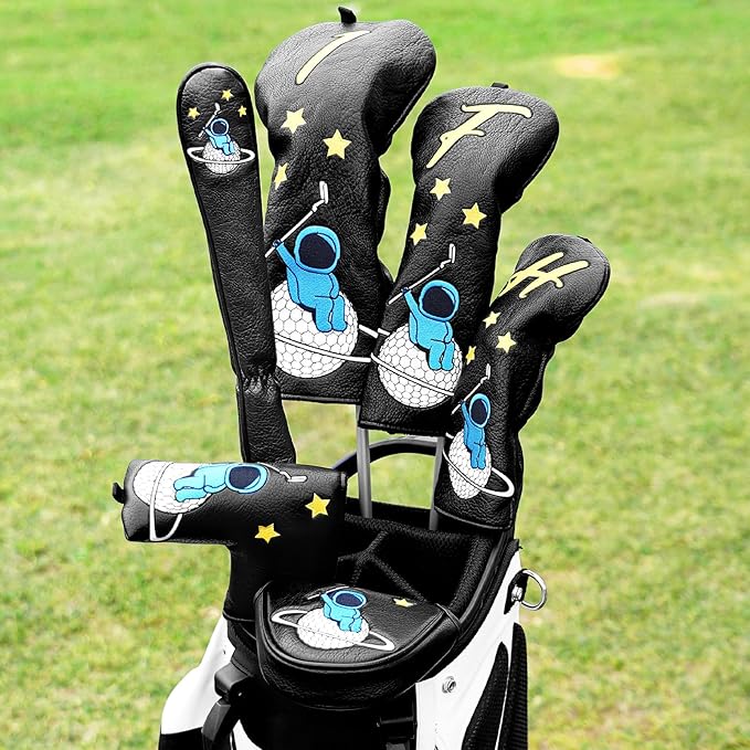 Astronaut Series Golf Headcovers, Synthetic Leather Golf Head Covers for Driver, Fairway Wood and Hybrid, Golf Putter Covers for Mallet and Blade