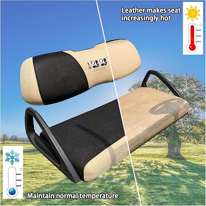10L0L Golf Cart Front and Rear Seat Cover Set for Club Car DS/Precedent/Onward/Tempo & Yamaha G29 /Drive 2,Stylish 4 Passenger Front Back Seat Covers,Breathable Washable Polyester Mesh (Black/Beige)