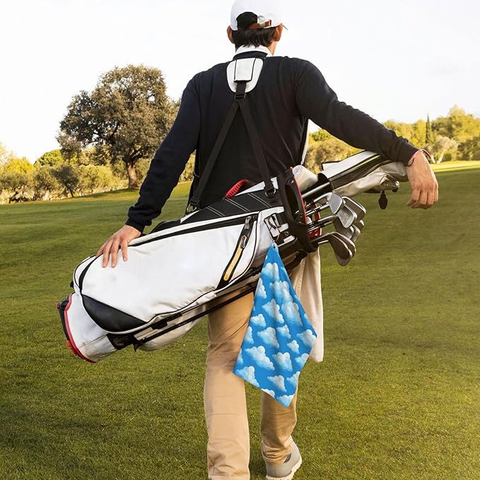 Clouds Golf Towel Waffle Microfiber with Hook Detachable Clip 24x16in