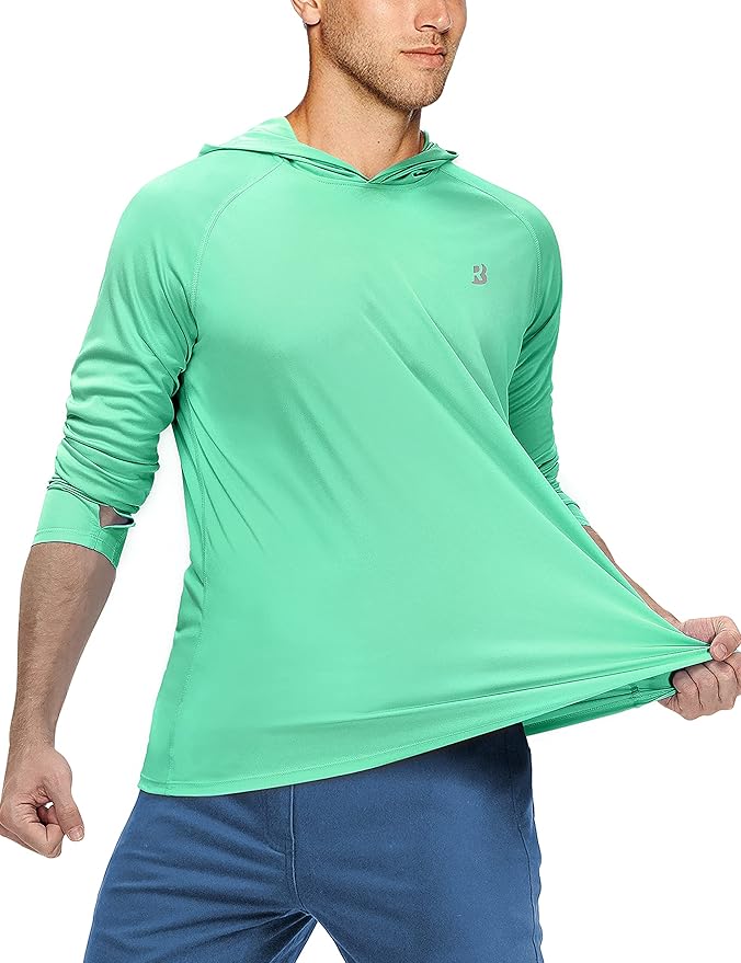 Roadbox UPF 50+ Fishing Shirts for Men, Long Sleeve UV Sun Protection Hoodie, Outdoor Hiking Running Swimming Rash Guard