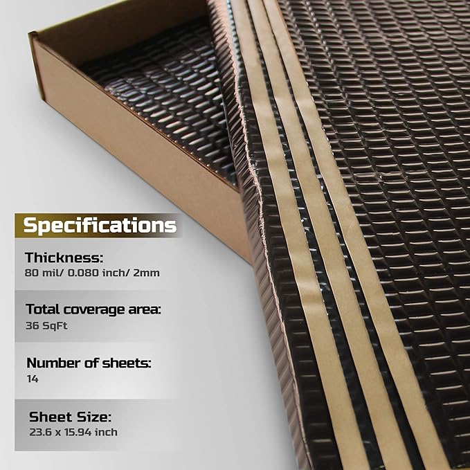 Siless Black 80 mil (2mm) 36 sqft Car Sound Deadening mat - Butyl Automotive Sound Deadener - Noise Insulation and Vibration Dampening Material (36 sqft)